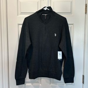 US POLO ASSN  Men’s pullover, 1/4 zip fleece sweater, charcoal gray, large NWT